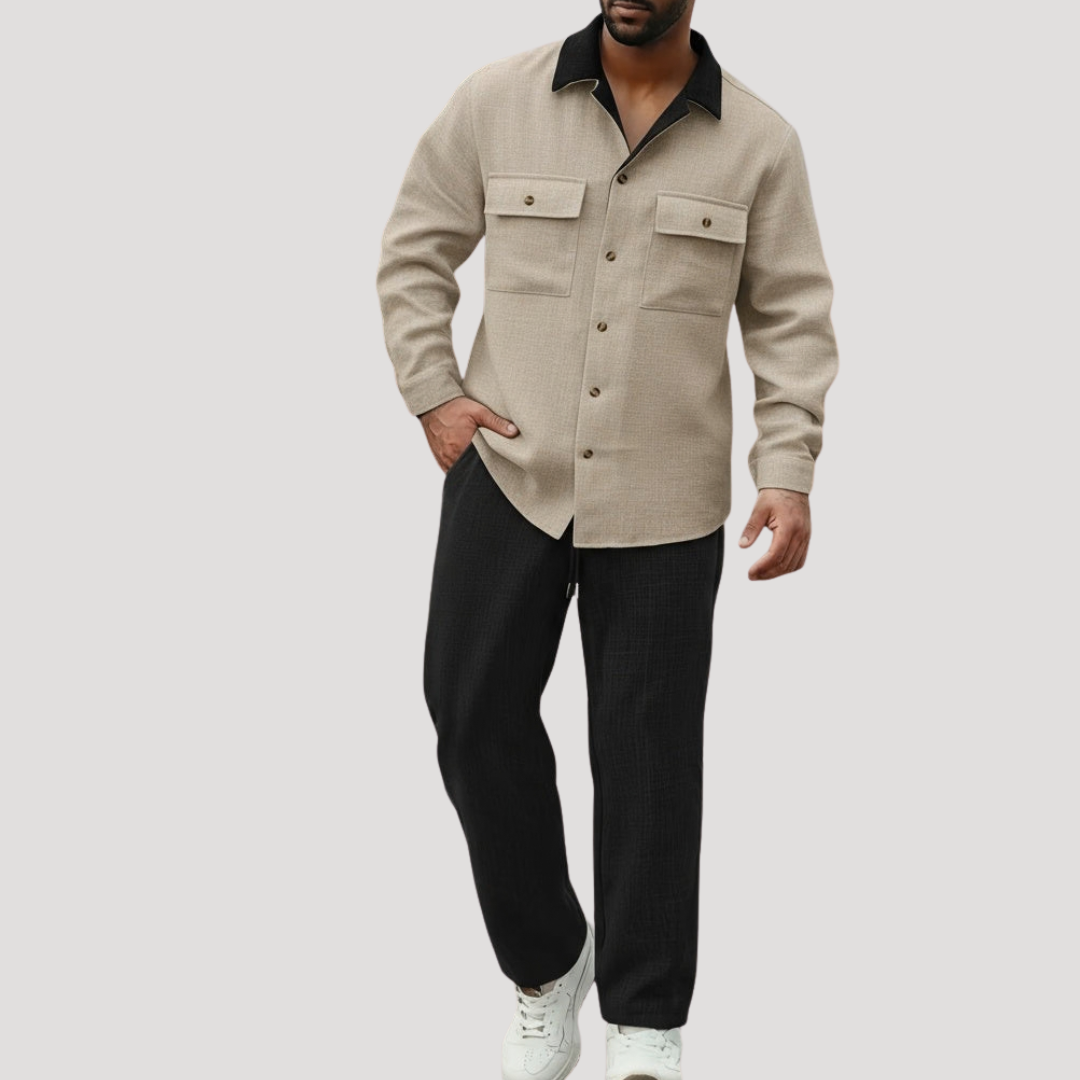 Chemise à Col Contrasté et Poches Poitrine à Rabat pour Homme