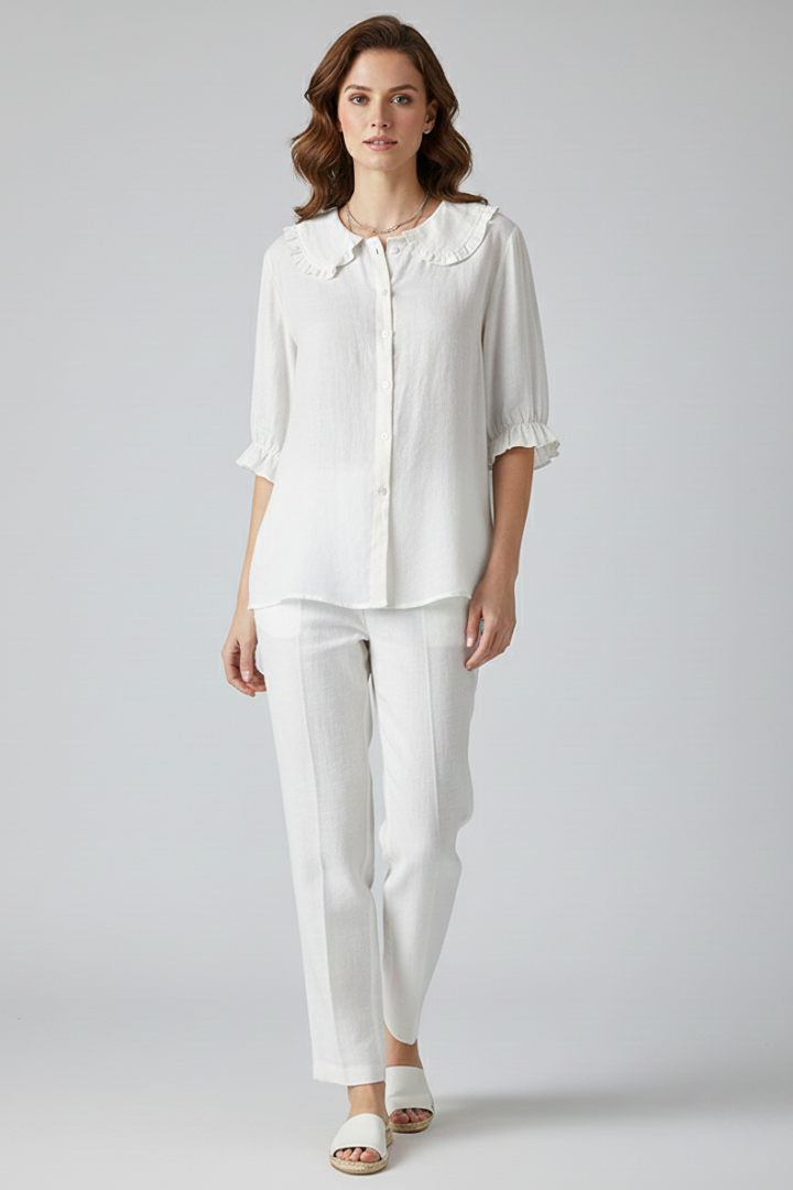 Blouse Femme Volantée Manches 3/4 Boutonnée