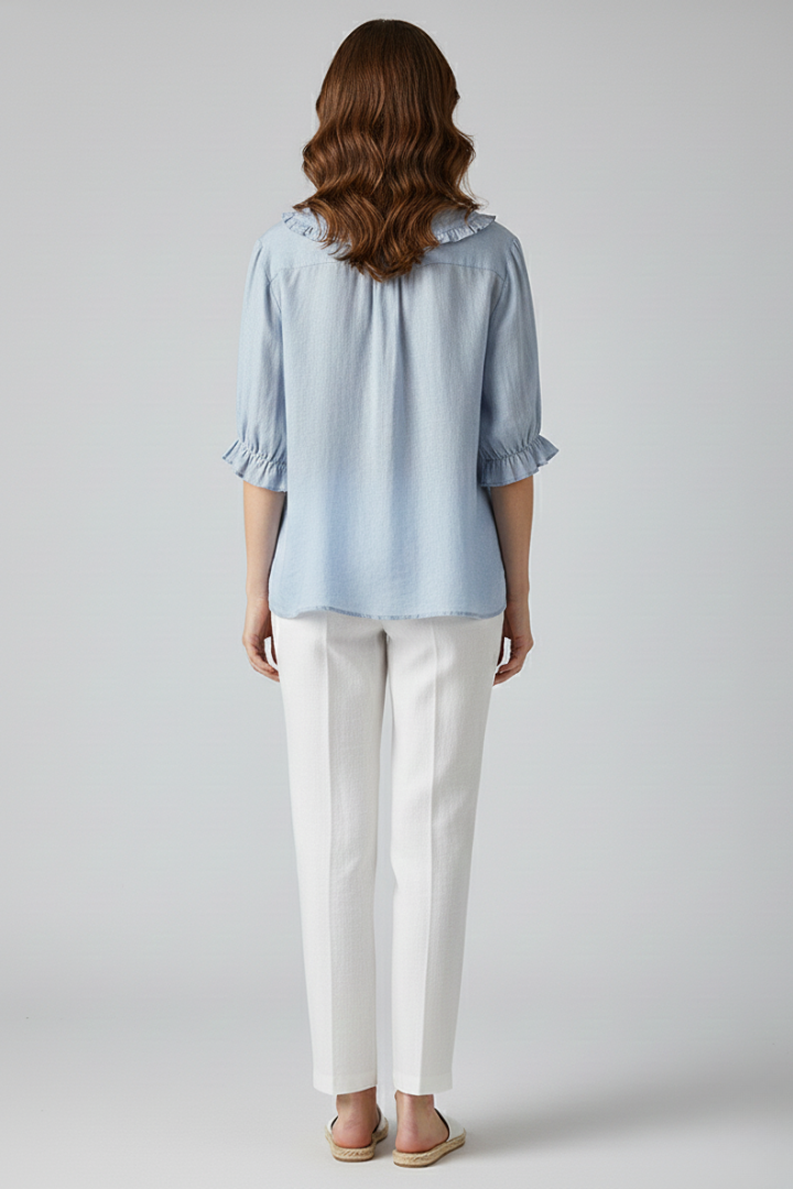 Blouse Femme Volantée Manches 3/4 Boutonnée