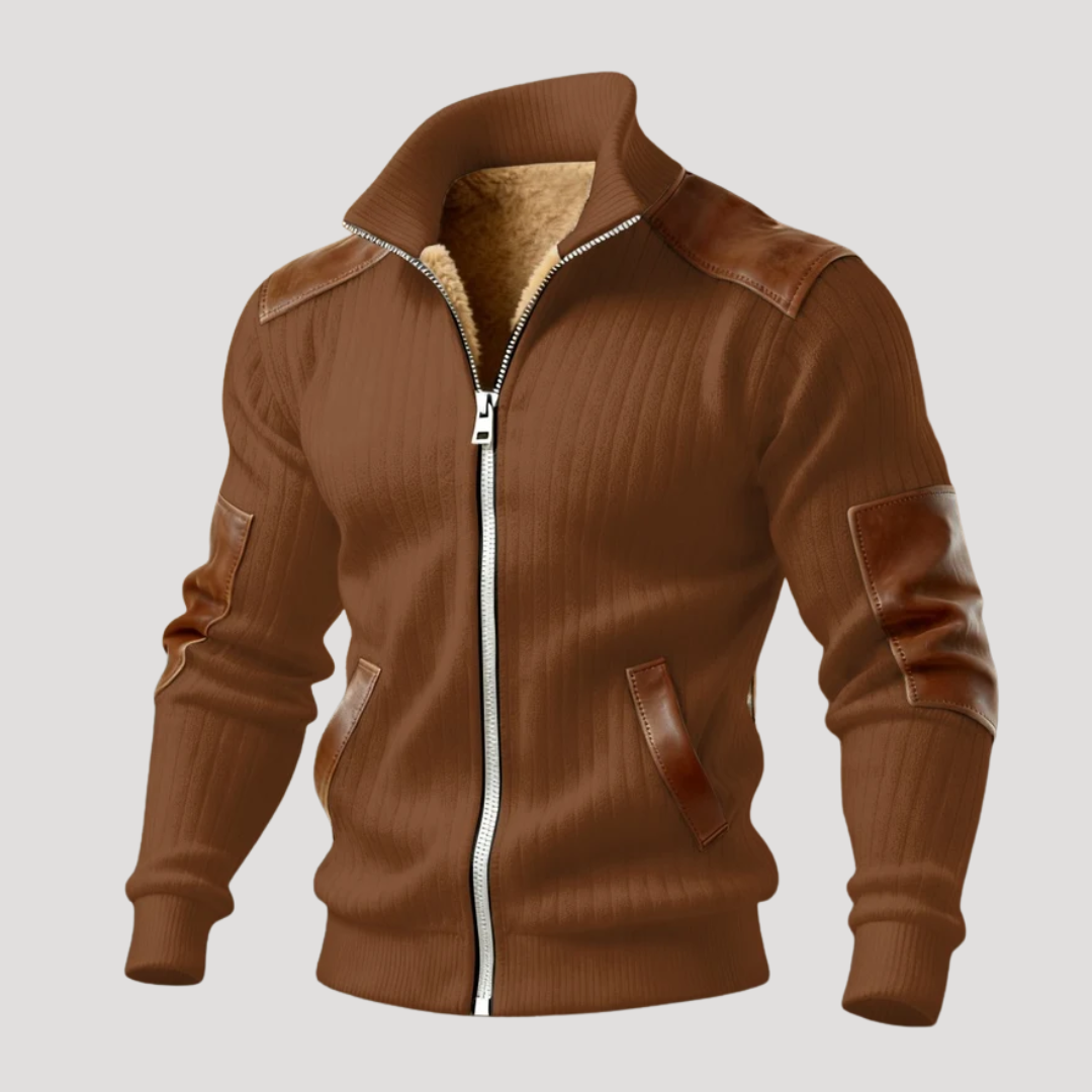 Veste Homme à Texture Côtelée et Col Montant Zippé