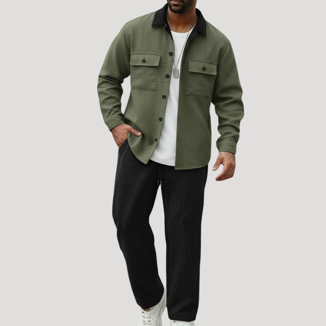 Chemise à Col Contrasté et Poches Poitrine à Rabat pour Homme