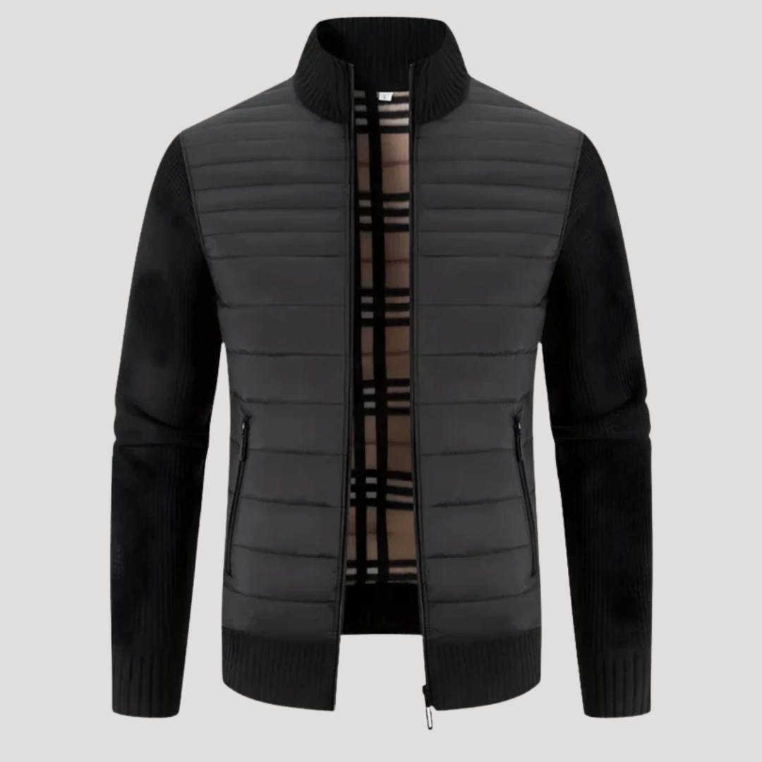 Veste Homme Matelassée à Manches Texturées et Col Montant