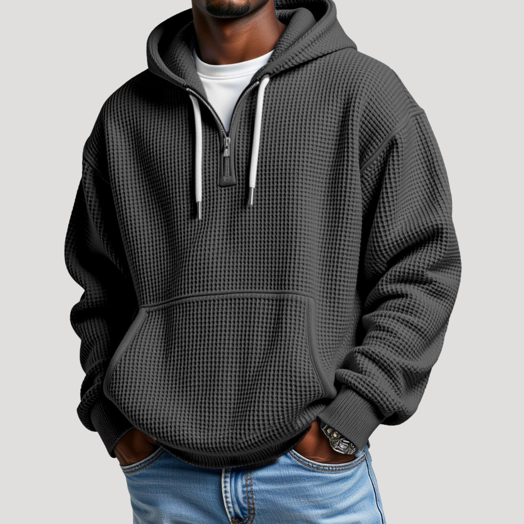 Sweat à Capuche à Demi-Zip en Maille Gaufrée pour Homme