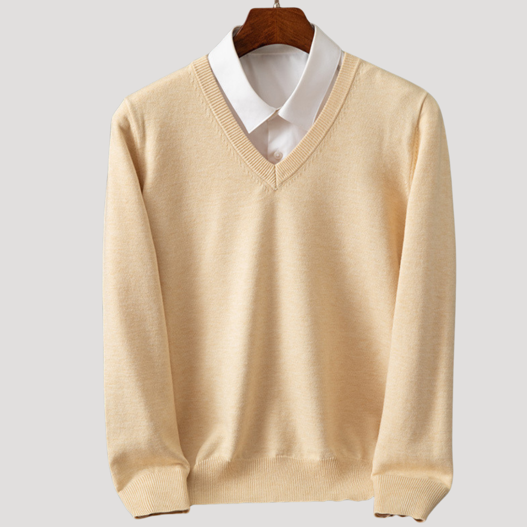 Pull à Col V et Finitions Côtelées pour Homme