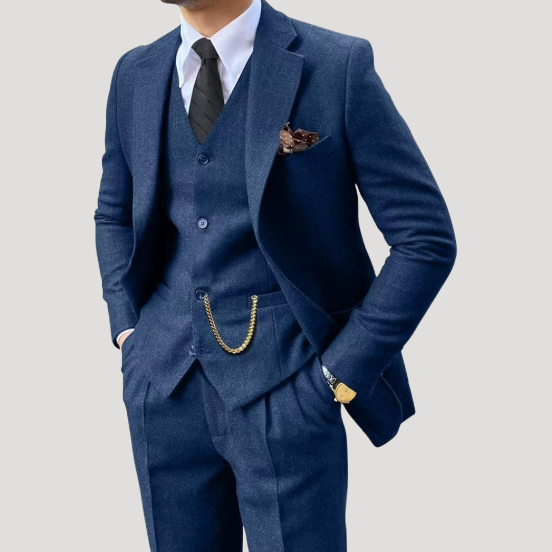Costume Trois Pièces à Revers Crantés et Gilet Boutonné pour Homme