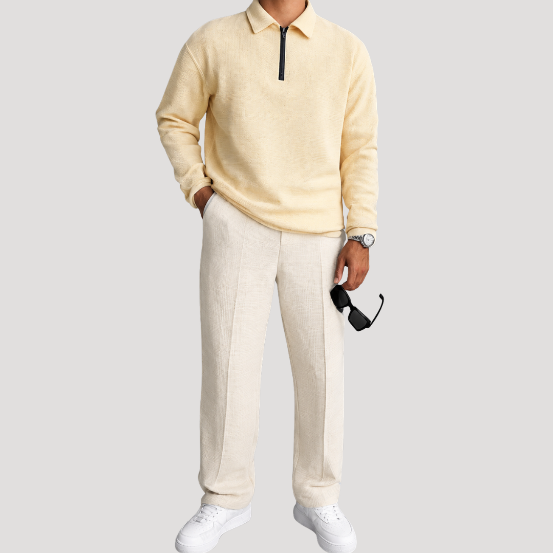 Ensemble Polo à Col Zippé et Pantalon à Plis pour Homme
