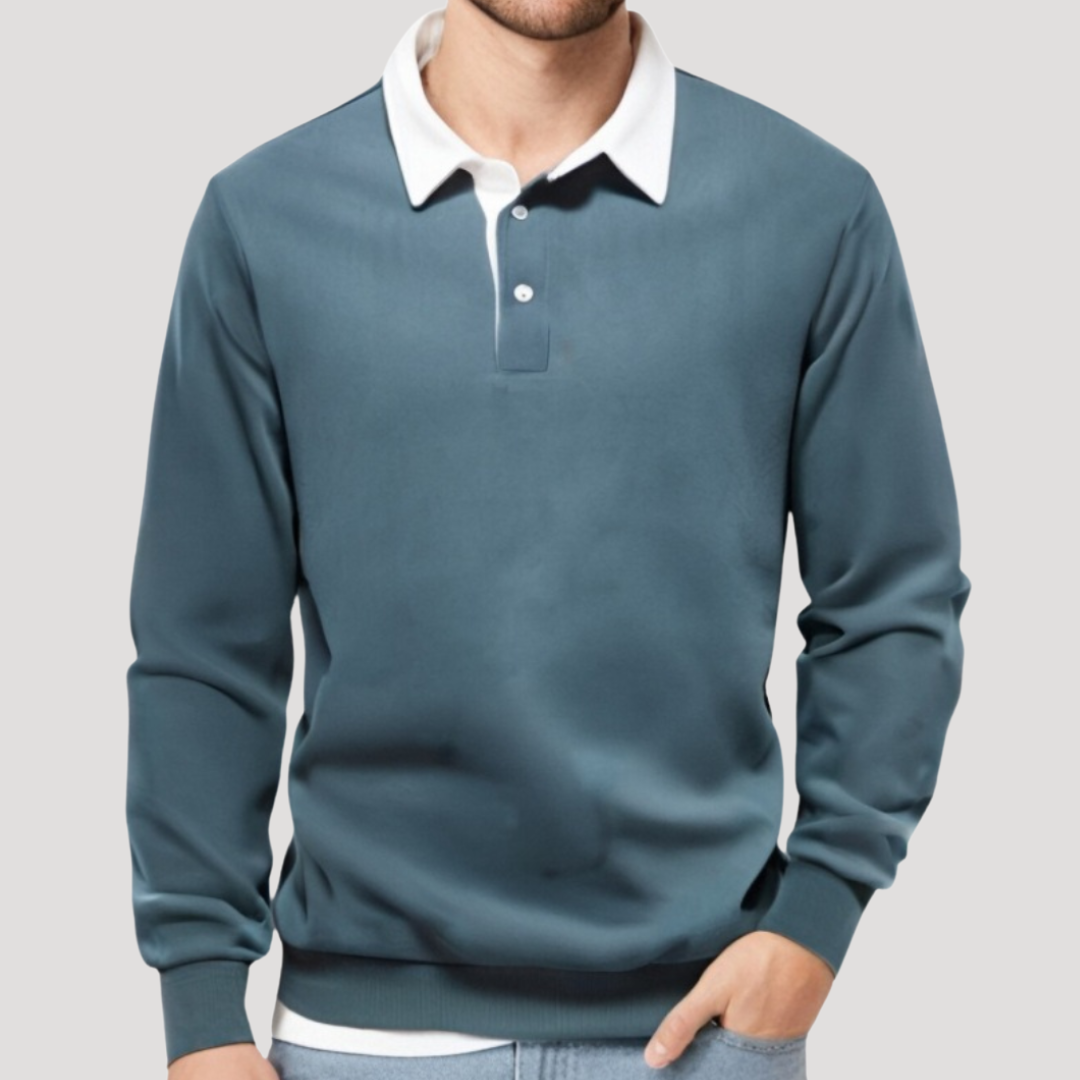 Polo à Manches Longues et Col Contrasté pour Homme