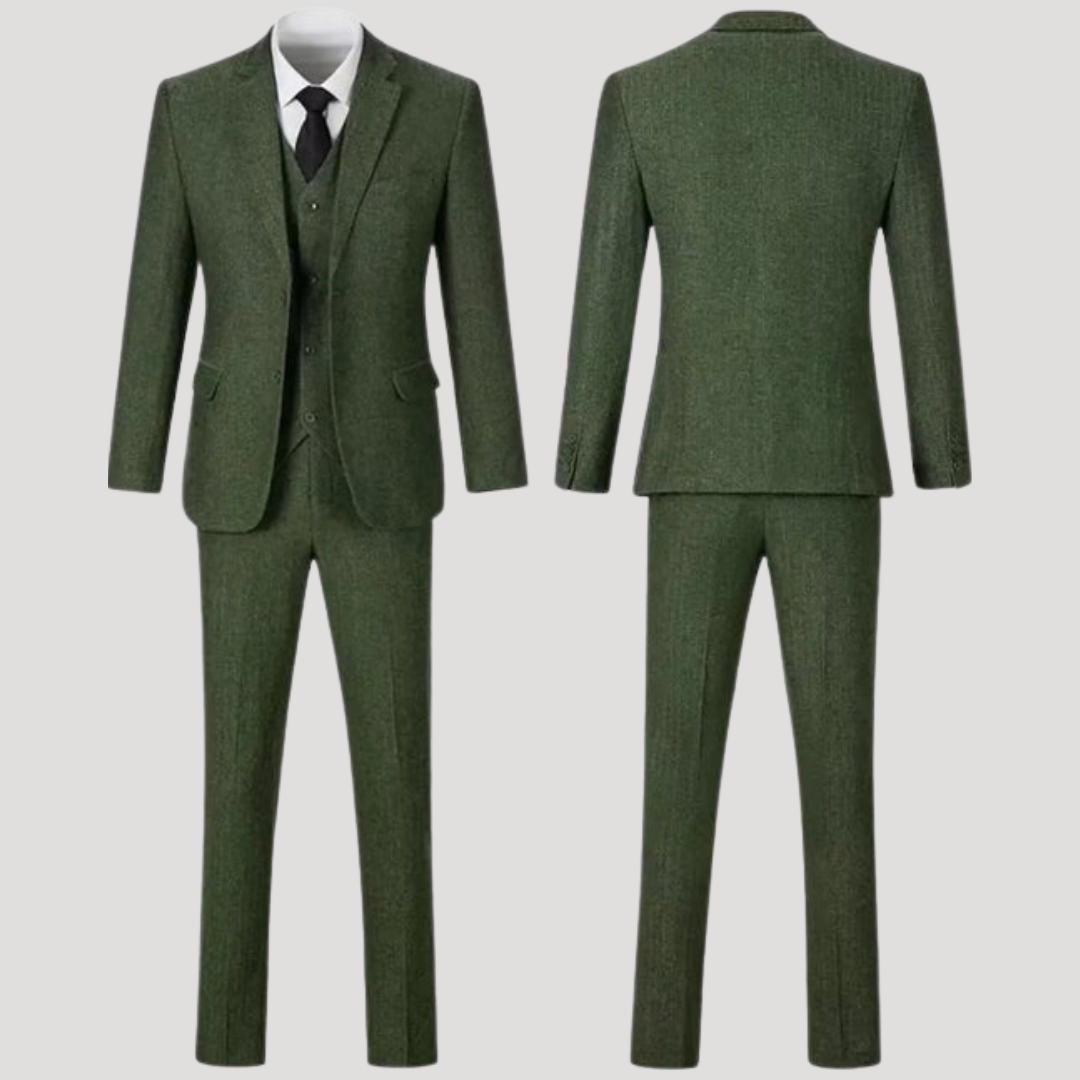 Costume Trois Pièces à Revers Crantés et Gilet Boutonné pour Homme