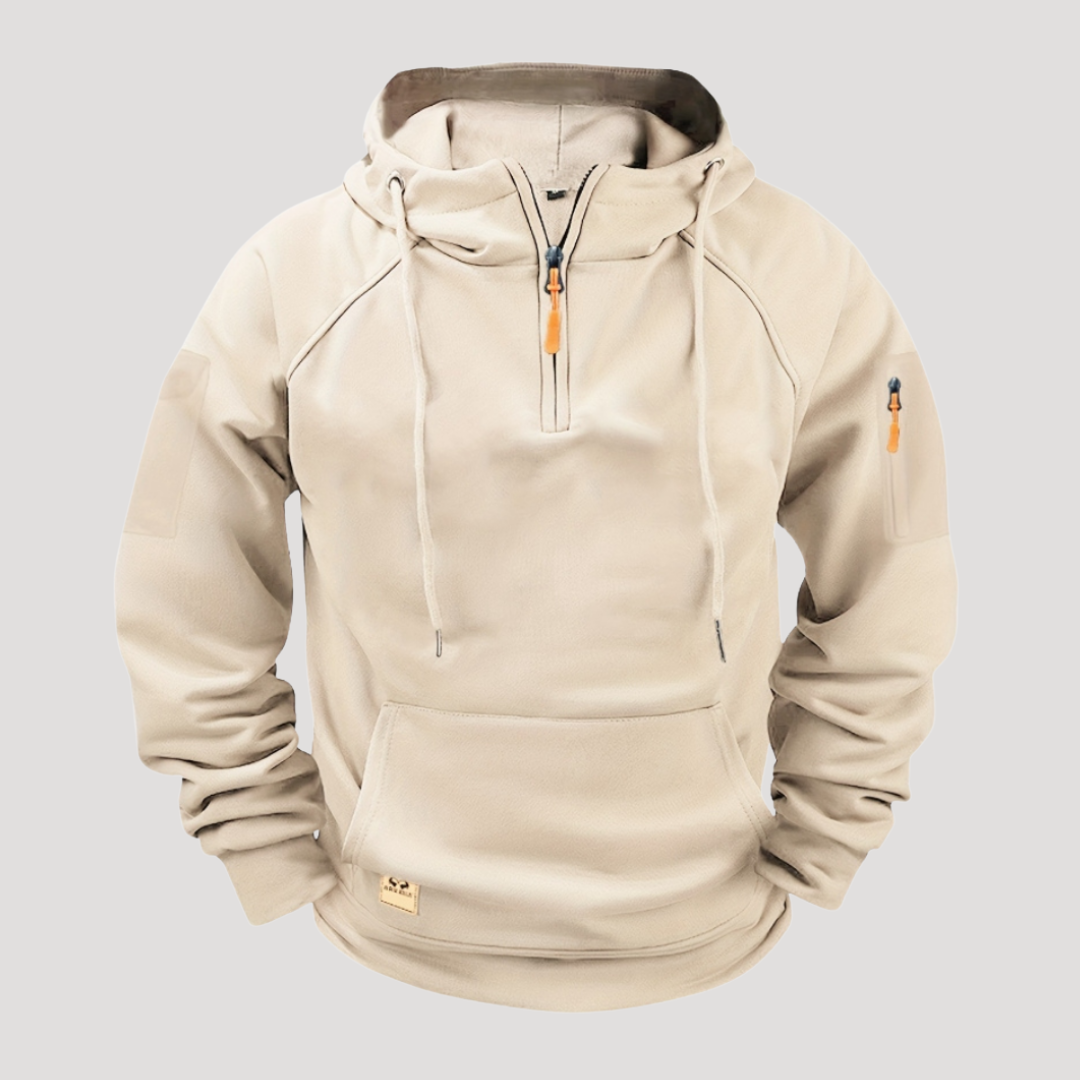 Sweat à Capuche à Demi-Zip et Poche Zippée sur Manche pour Homme