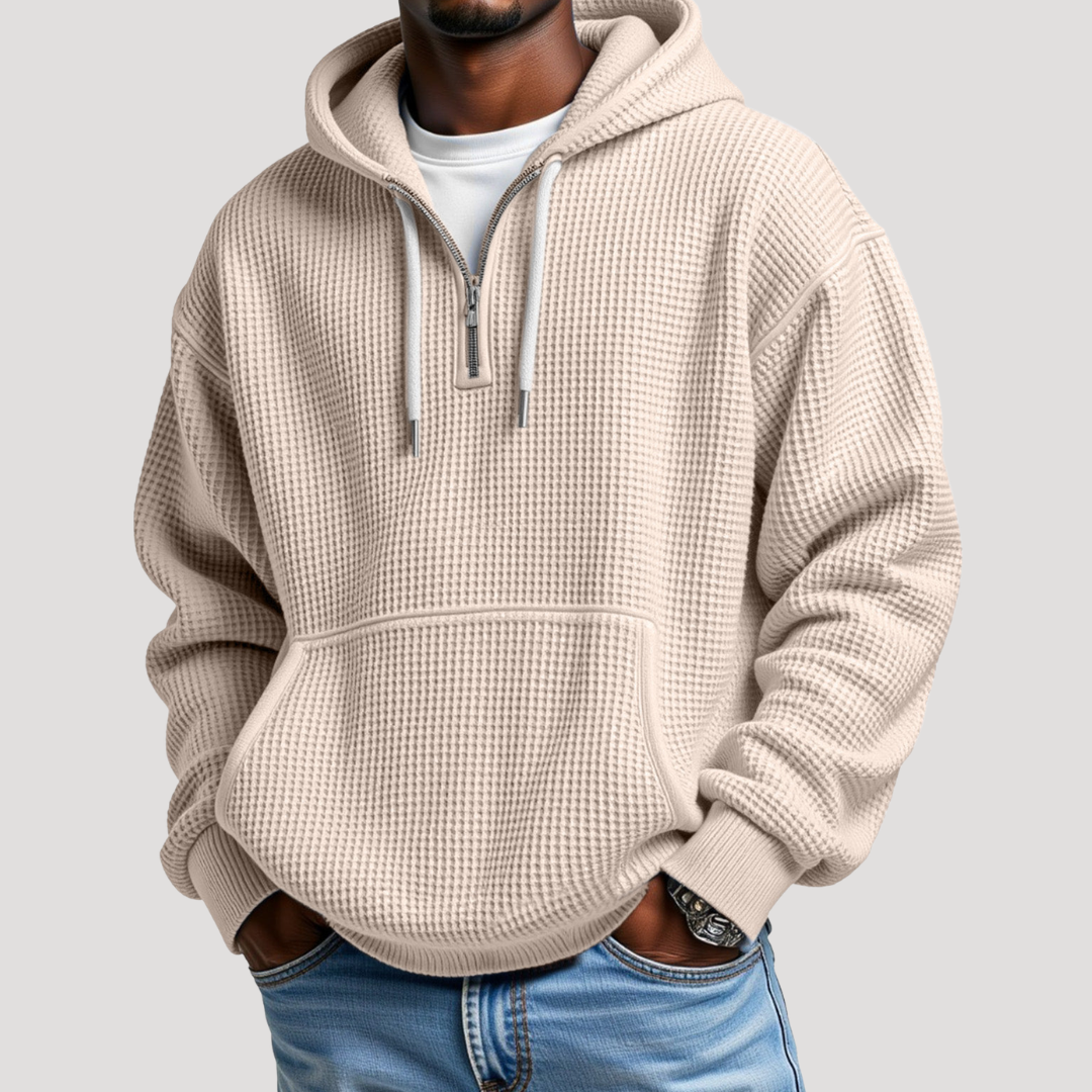 Sweat à Capuche à Demi-Zip en Maille Gaufrée pour Homme