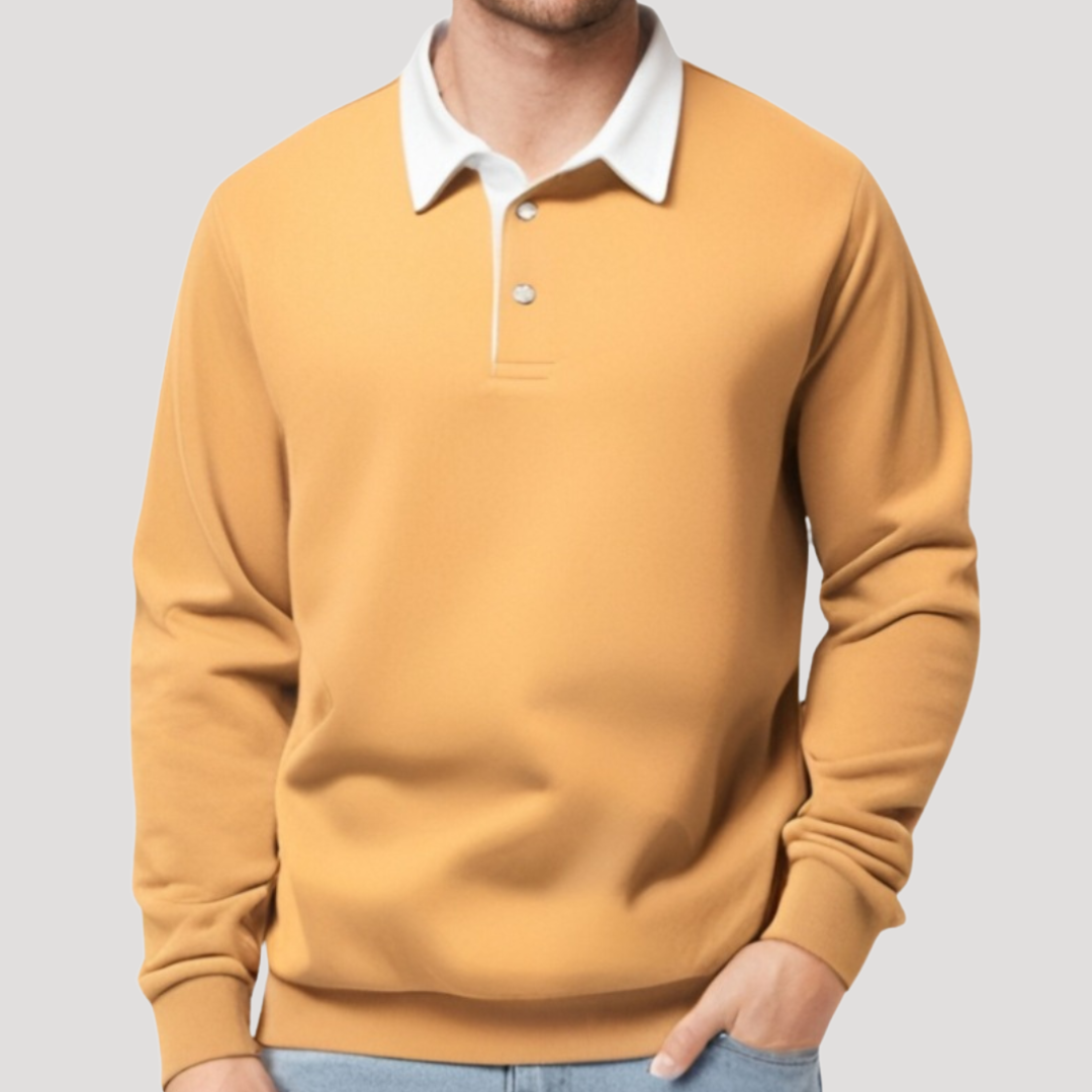 Polo à Manches Longues et Col Contrasté pour Homme