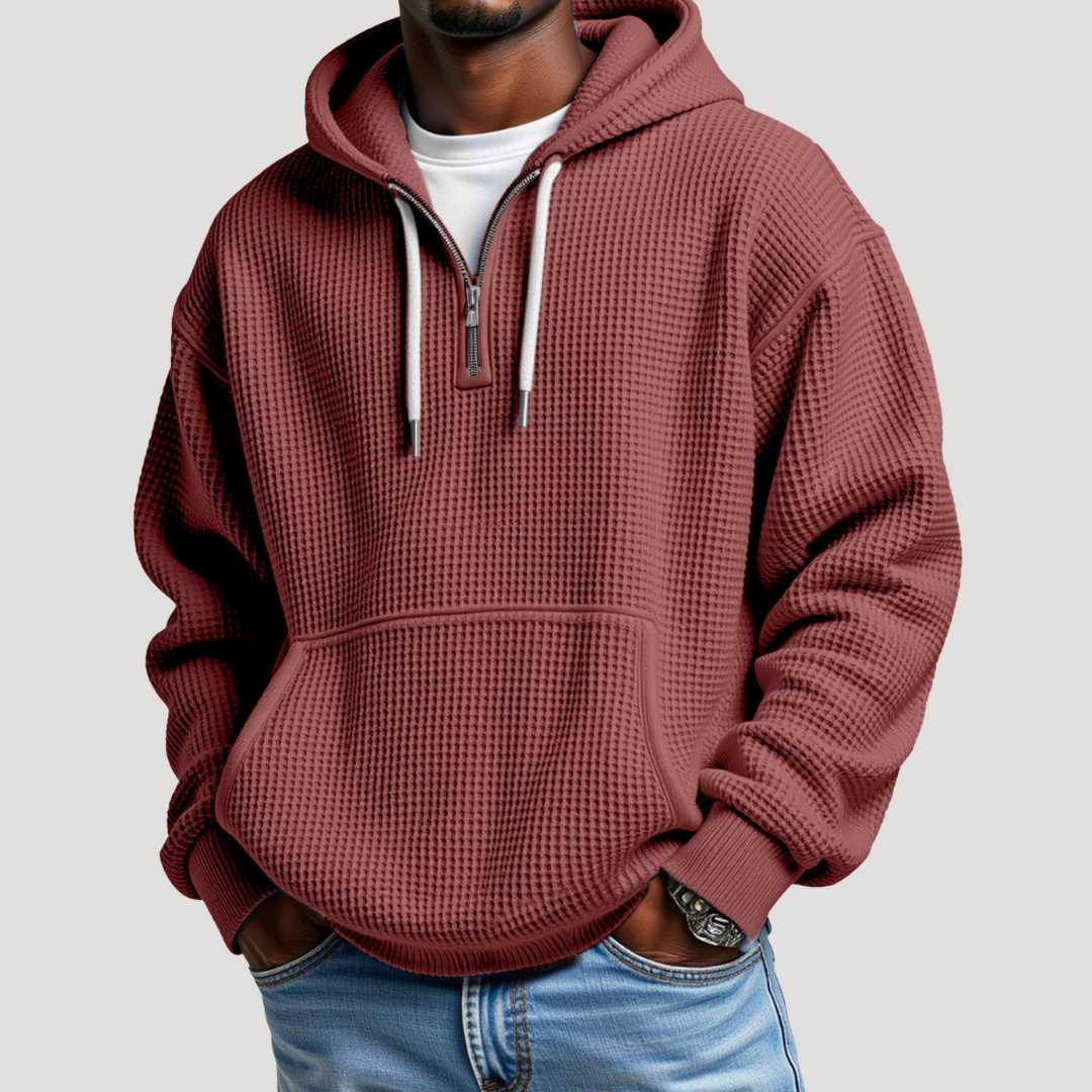 Sweat à Capuche à Demi-Zip en Maille Gaufrée pour Homme