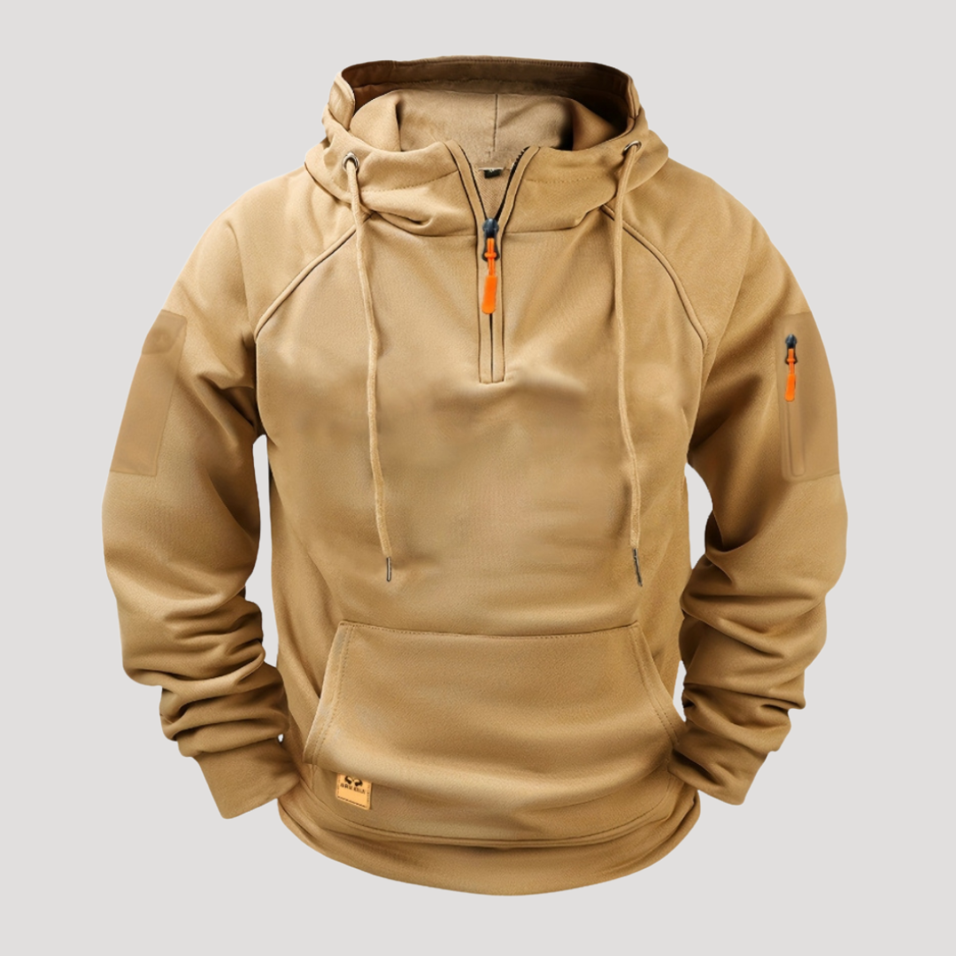 Sweat à Capuche à Demi-Zip et Poche Zippée sur Manche pour Homme