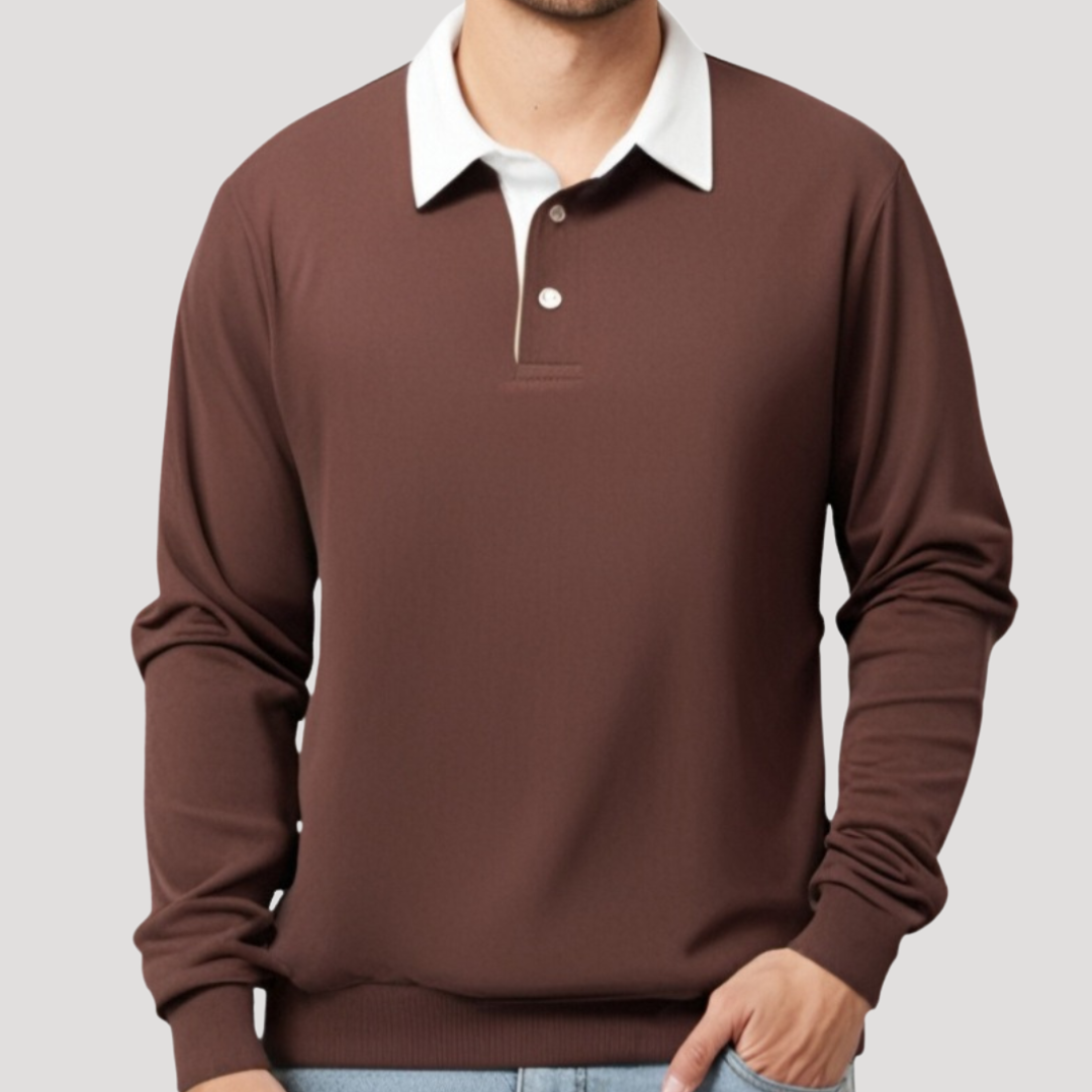 Polo à Manches Longues et Col Contrasté pour Homme