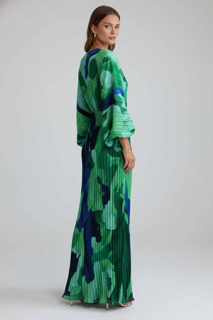 Robe longue plissée Femme bohème à col V