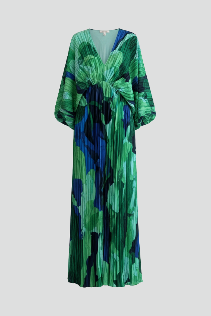 Robe longue plissée Femme bohème à col V