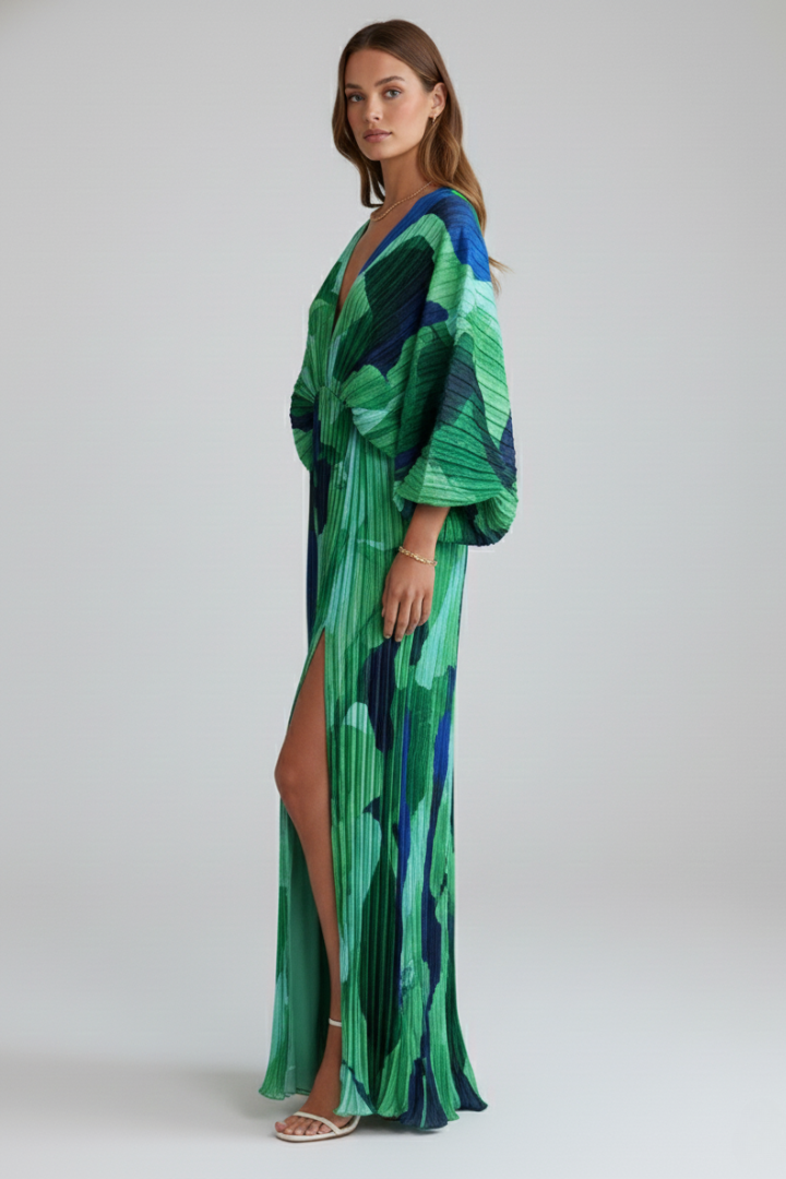 Robe longue plissée Femme bohème à col V