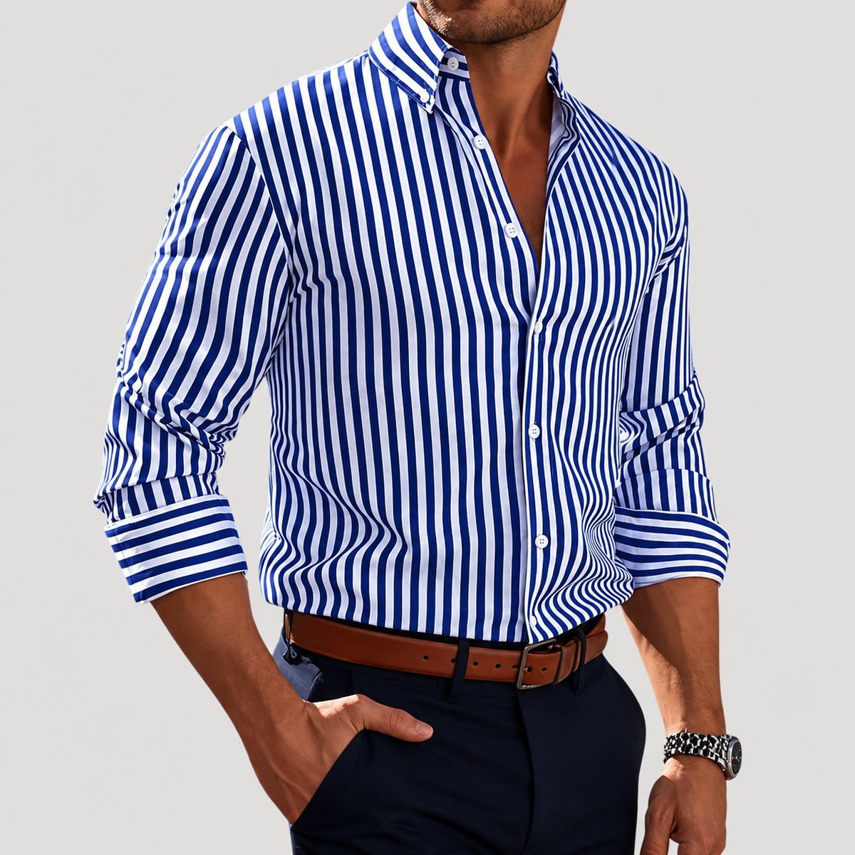Chemise à Larges Rayures Verticales pour Homme