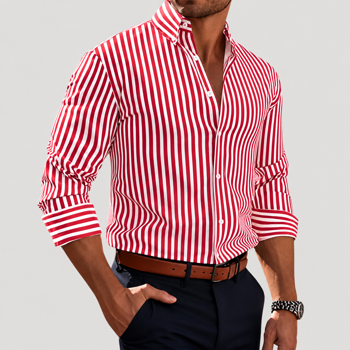 Chemise à Larges Rayures Verticales pour Homme