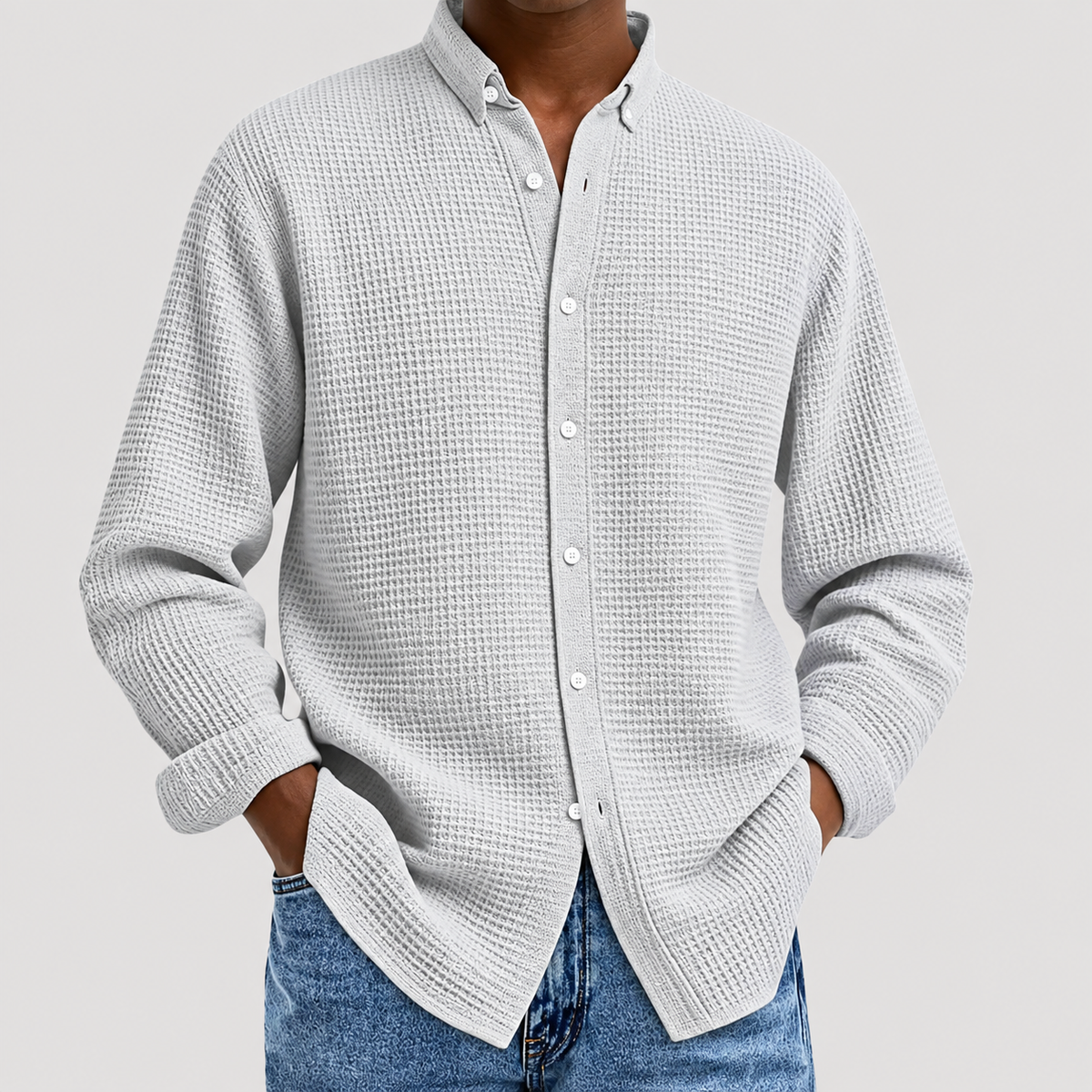Chemise à Col Classique Effet Gaufré pour Homme