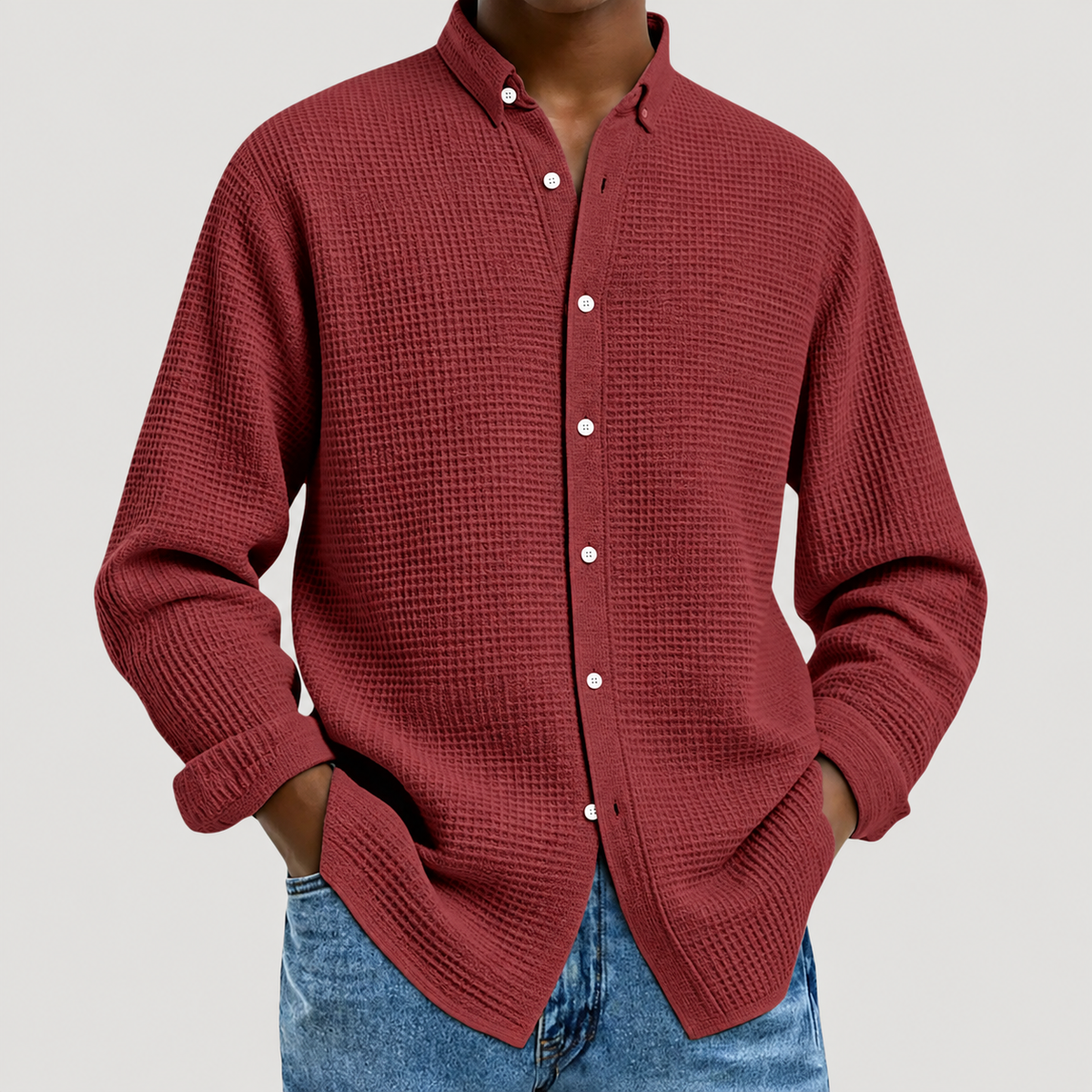Chemise à Col Classique Effet Gaufré pour Homme