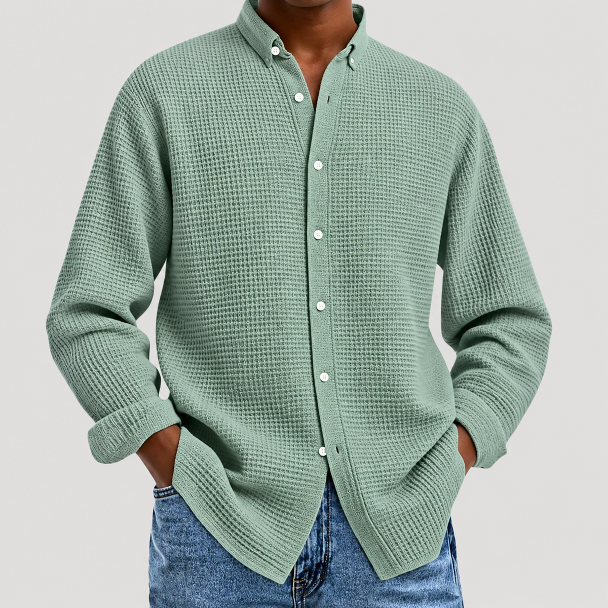 Chemise à Col Classique Effet Gaufré pour Homme