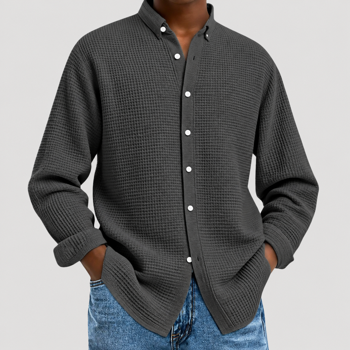 Chemise à Col Classique Effet Gaufré pour Homme