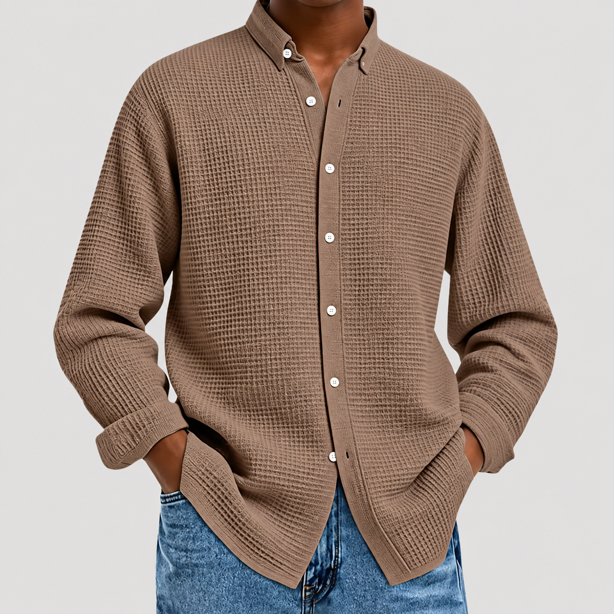 Chemise à Col Classique Effet Gaufré pour Homme