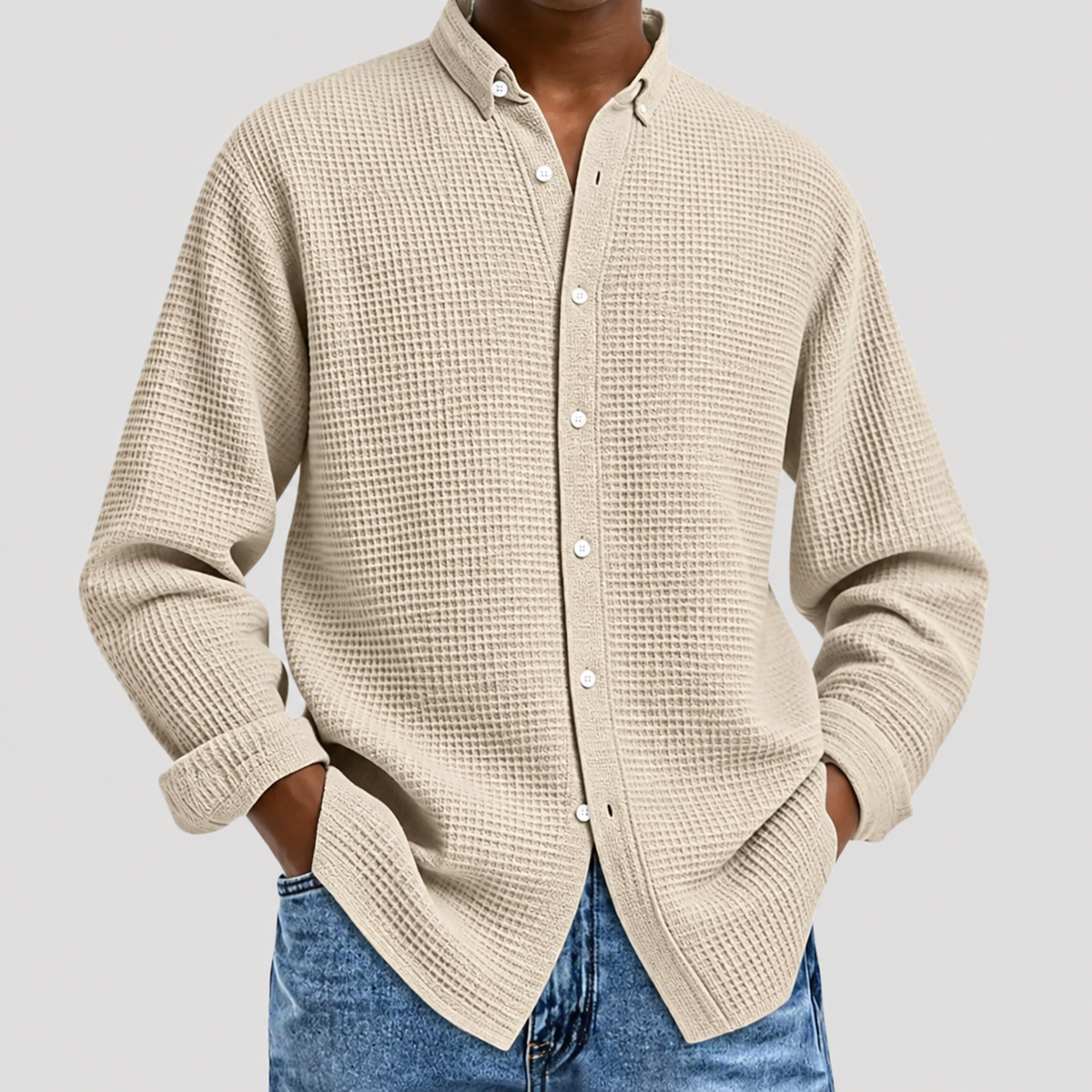 Chemise à Col Classique Effet Gaufré pour Homme