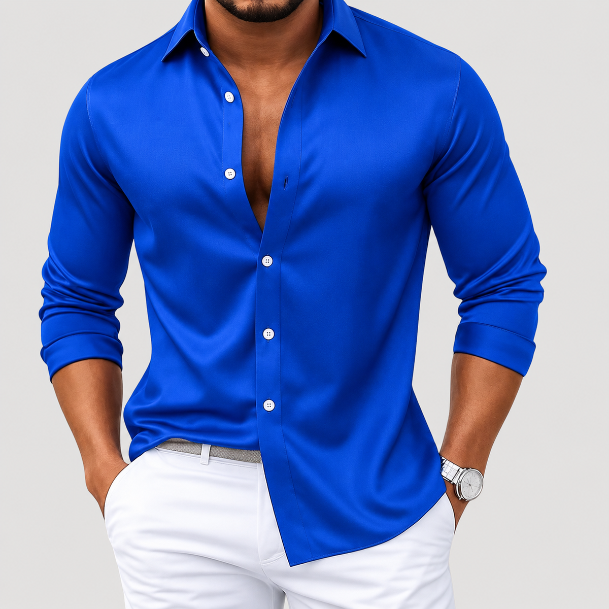 Chemise à Col Classique Effet Satiné pour Homme