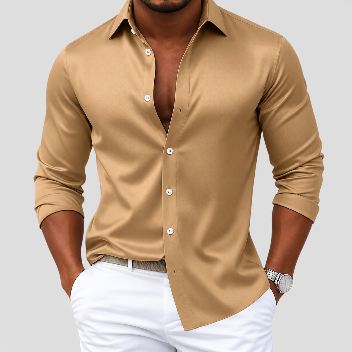 Chemise à Col Classique Effet Satiné pour Homme
