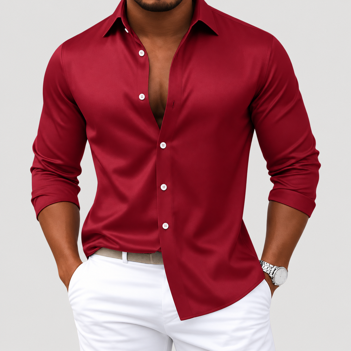 Chemise à Col Classique Effet Satiné pour Homme