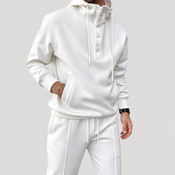 Ensemble Jogging à Capuche et Col Henley Boutonné pour Homme