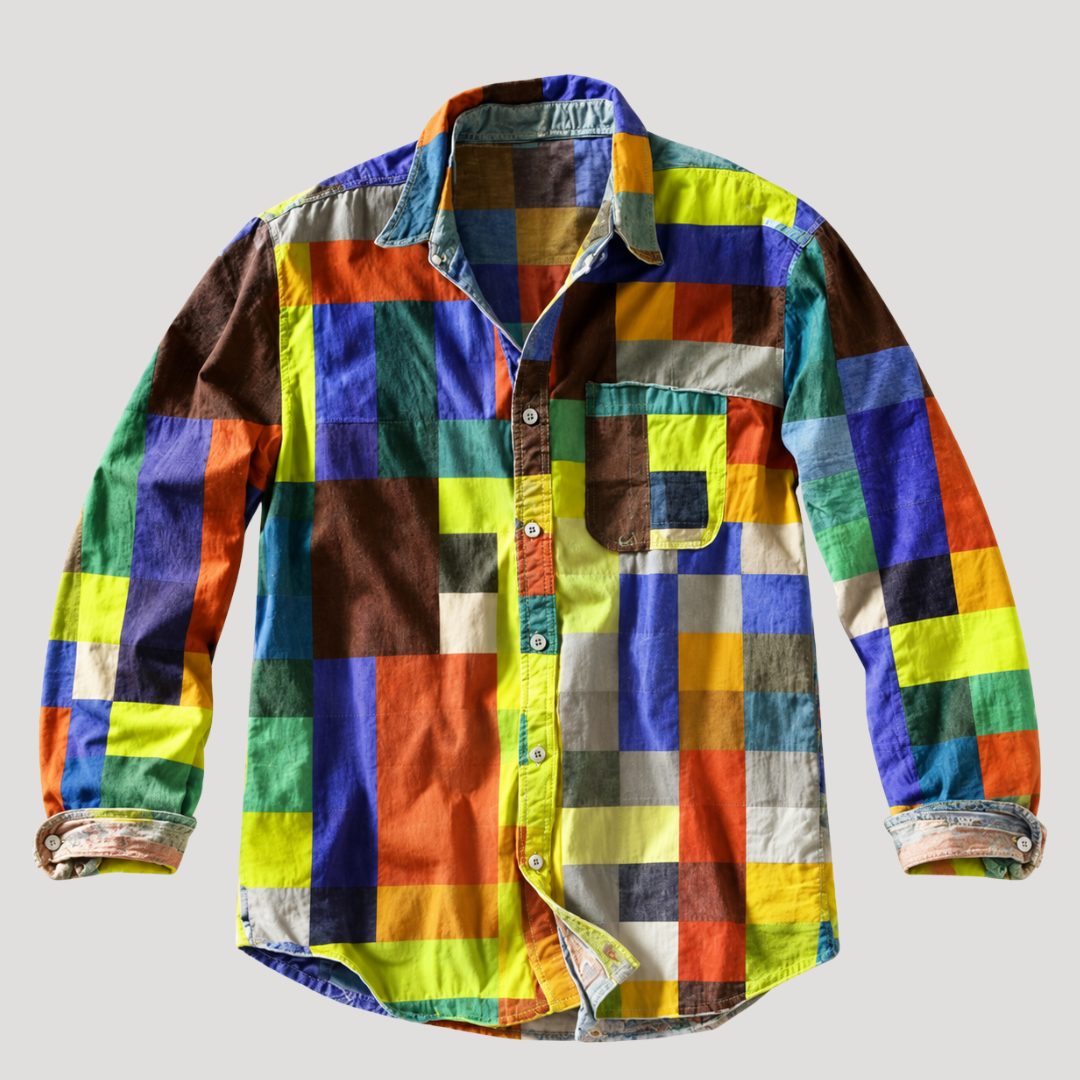 Chemise à Carreaux Façon Patchwork pour Homme