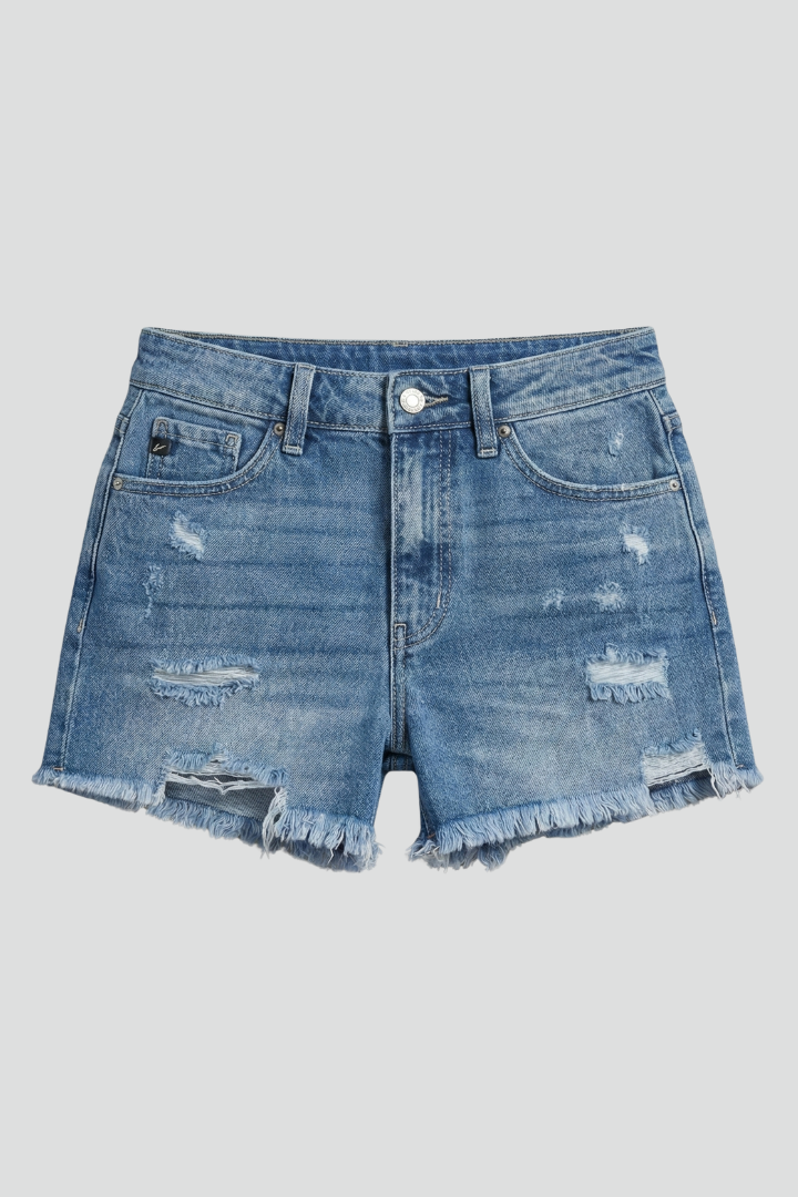 Short Jean Femme Taille Haute Effet Usé