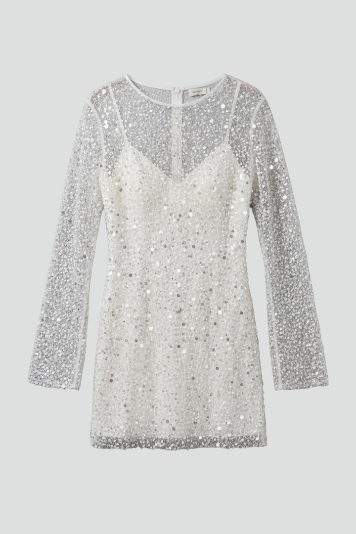 Robe courte Femme de soirée à sequins transparents manches longues