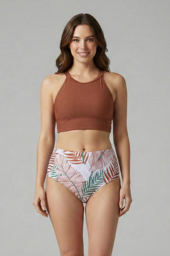 Bikini Femme Taille Haute Imprimé Tropical