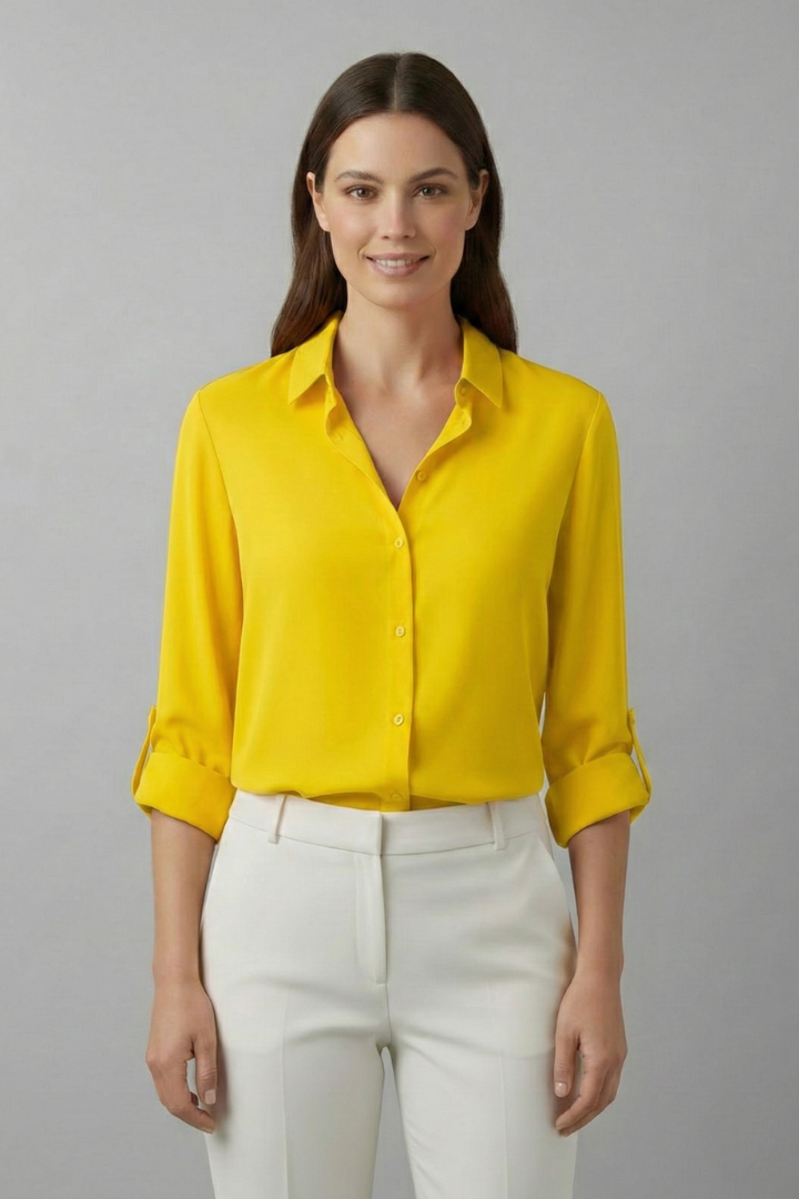 Blouse Femme Chic Boutonnée Manches Retroussées