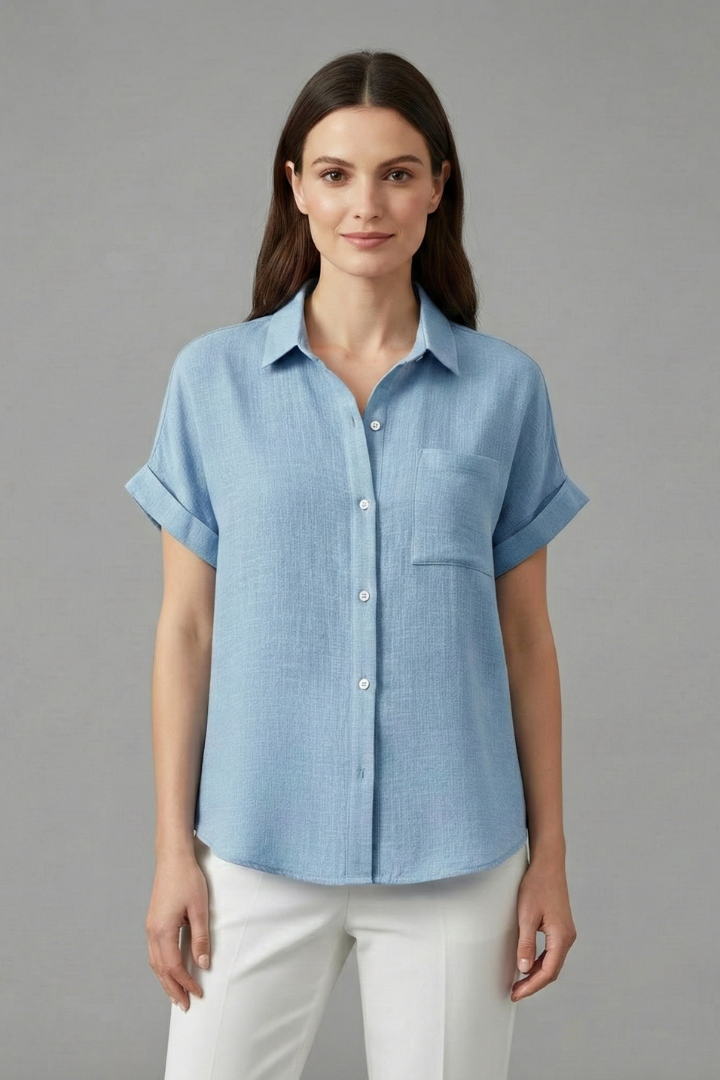 Blouse Femme Décontractée Boutonnée Manches Revers
