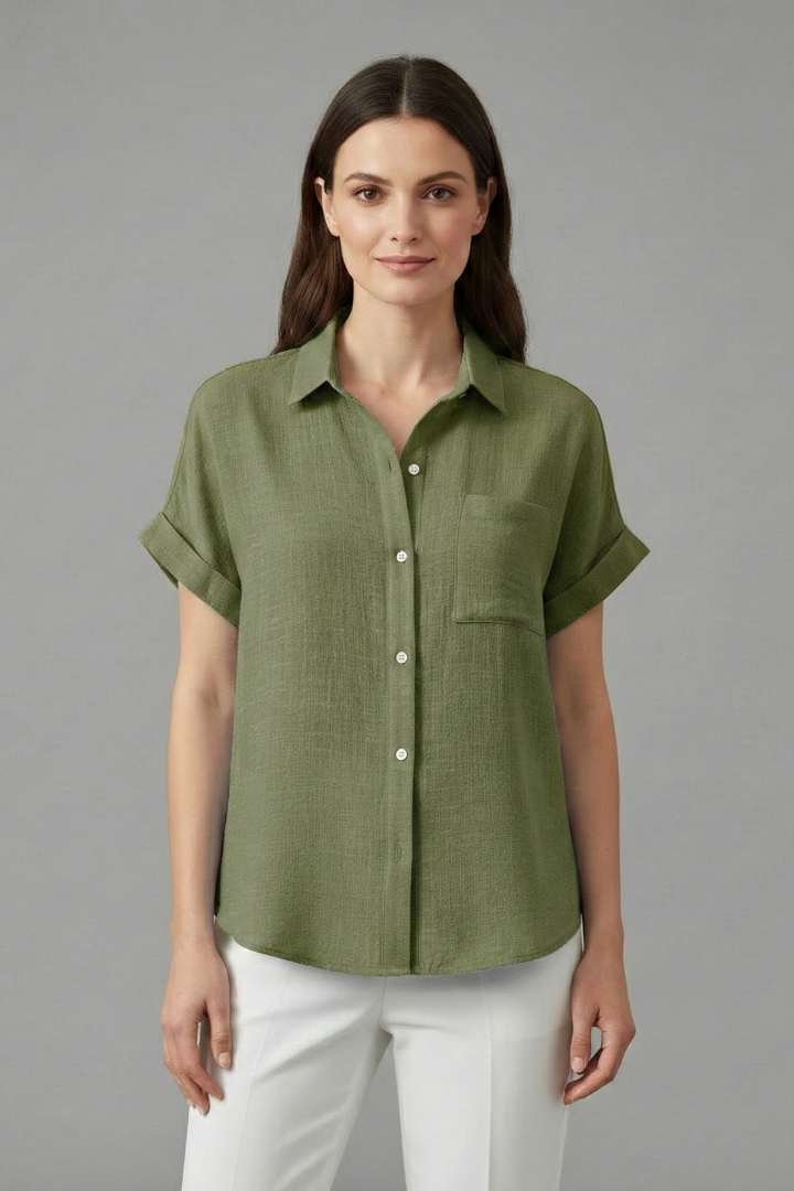 Blouse Femme Décontractée Boutonnée Manches Revers