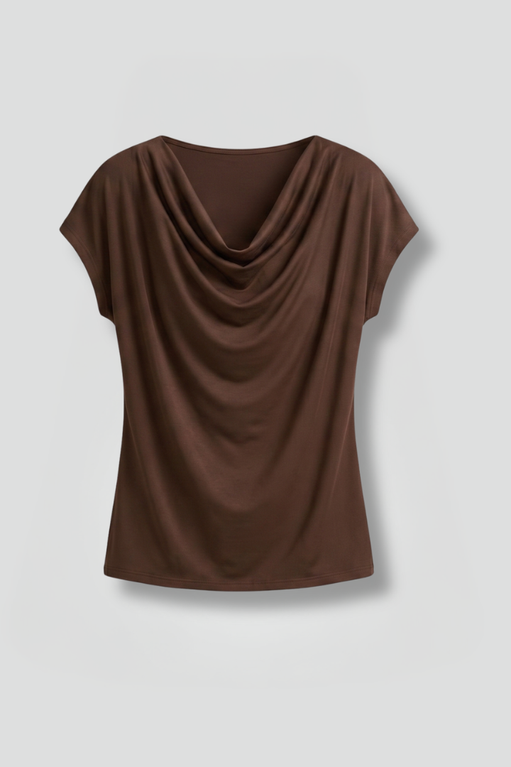 Haut Femme Élégant Drapé Col Bénitier