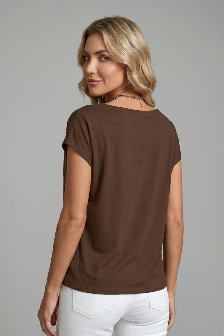 Haut Femme Élégant Drapé Col Bénitier