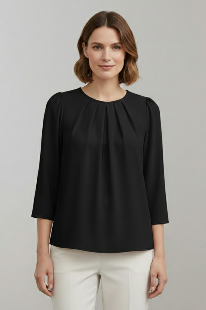 Chemisier Femme Chic Col Rond Plissé