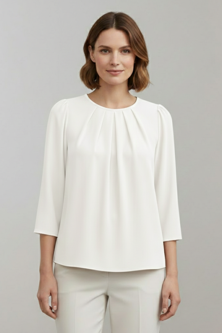 Chemisier Femme Chic Col Rond Plissé