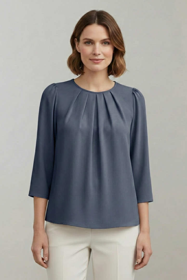 Chemisier Femme Chic Col Rond Plissé
