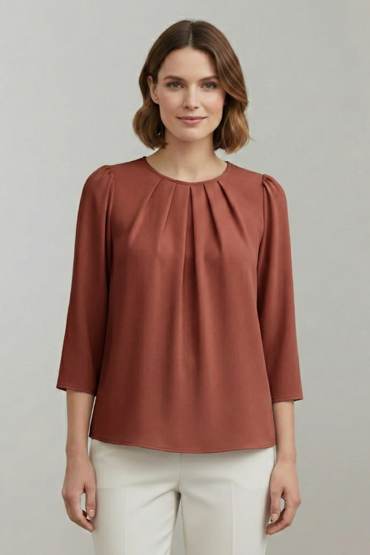 Chemisier Femme Chic Col Rond Plissé