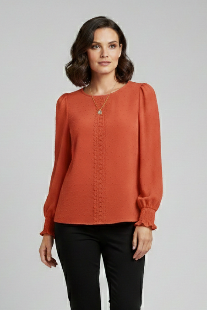 Blouse Femme Manches Longues Détail Dentelle Chic