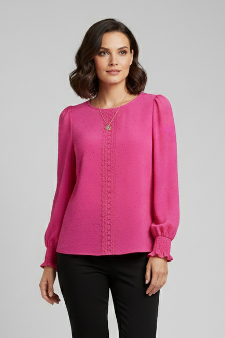 Blouse Femme Manches Longues Détail Dentelle Chic