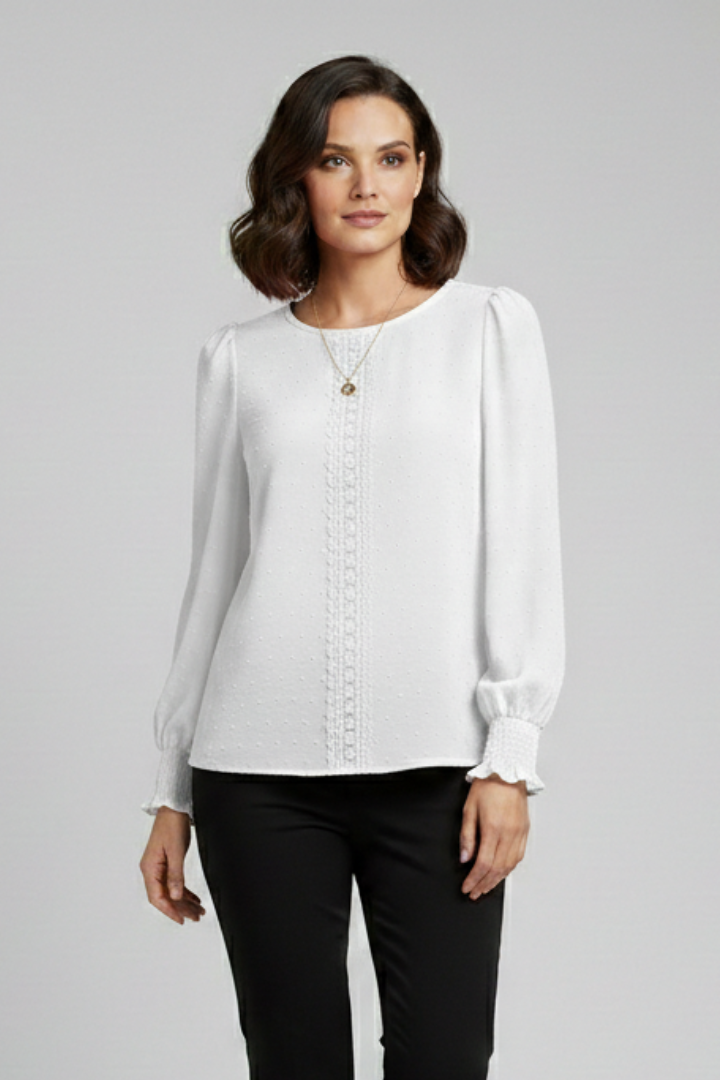 Blouse Femme Manches Longues Détail Dentelle Chic