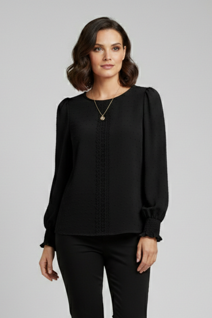 Blouse Femme Manches Longues Détail Dentelle Chic
